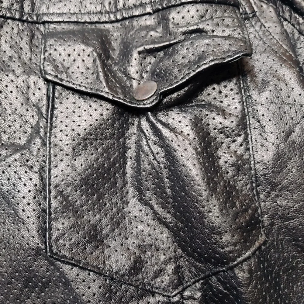 VTG MAS LEATHER Men Medium Black Snap Button Mesh Lined Long Sleeve Jacket - Picture 9 of 16